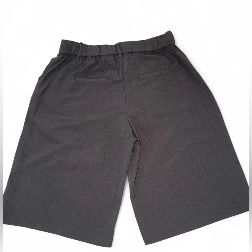 Hunter & Brown Black Bermuda Shorts High Waist Pleated Elastic Back L - Picture 6 of 11